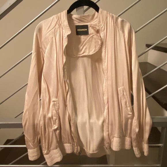 MONROW Silk Bomber Jacket, Cream, size XS/S. - Picture 1 of 2